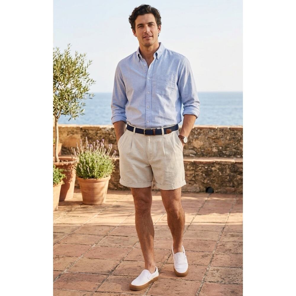 Cambridge Classics Pleated Shorts Linen Cotton Ivory Preppy Vintage